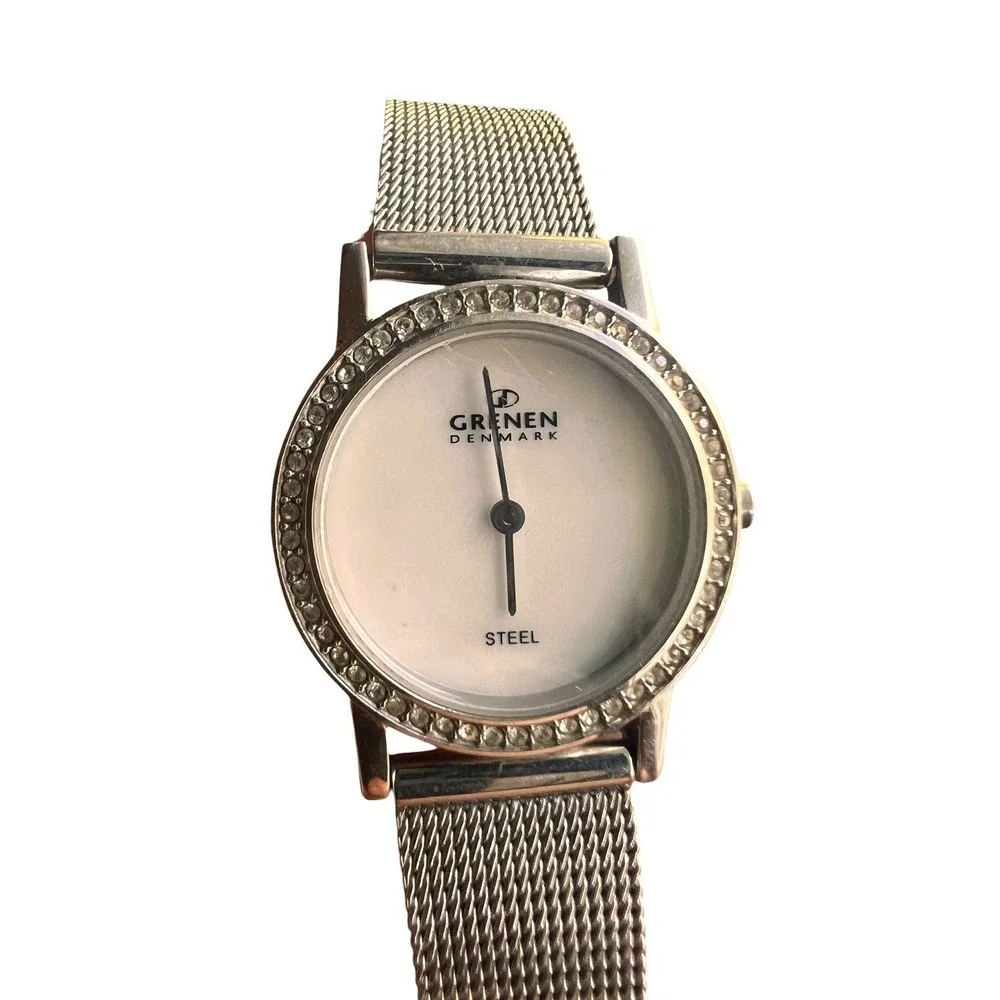 Grenen Denmark M34SSSW Womens Quartz Mesh Steel Watch Crystal Bezel New Battery